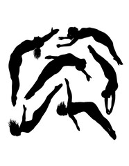 High diving jumping sport training pose silhouette