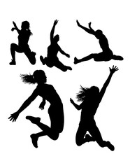 Male and female long jump sport training pose silhouette