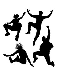 Parkour and dancing jumping sport training pose silhouette