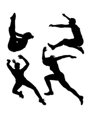 High diving and long jump sport training pose silhouette