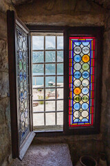Stained glass window at Our Lady of the Rocks
