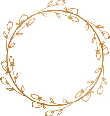 gold circle floral frame border for wedding or engagement invitations, thank you cards, logos, greeting
