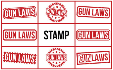Gun laws stamp red rubber stamp on white background. Gun laws stamp sign. Gun laws stamp set.