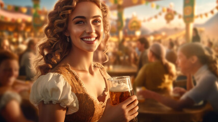 Obraz premium woman with beer. Generative AI