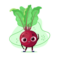 Funny beetroot does exercises. The vegetable does sports. Cartoon design.
