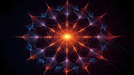A web of interconnected, glowing threads forming an intricate geometric pattern created with Generative AI technology