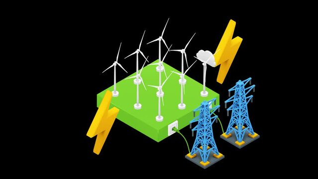 Wind Turbines. 3d isometric. Modern Alternative Eco Green Energy. Alpha channel