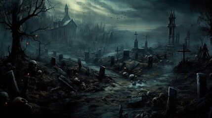不気味な墓場,Generative AI AI画像