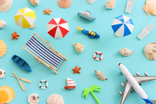 nautical, vacation and travel banner with sea life style objects. Top view
