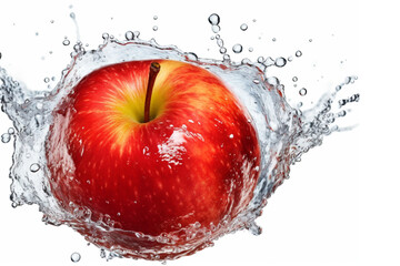 apple fruit and water splash on white background