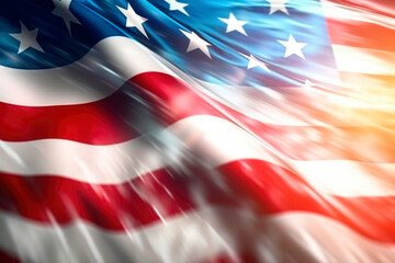 Fototapeta na wymiar AI generated celebratory fireworks on background of American flag at USA independence day