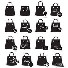 Set of shopping bag icons with decorative items