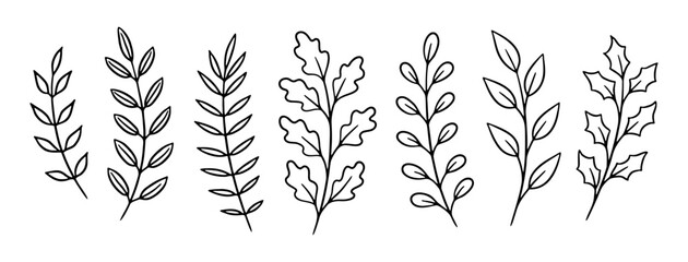Hand-drawn black and white leafy branches 