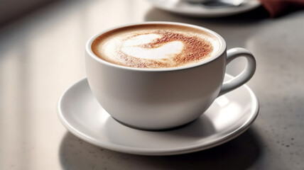 Fototapeta premium Hot cappuccino coffee in a cup in a cafe