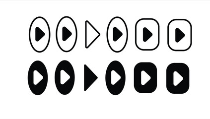 Play button vector icon set. Multimedia music and camera plays buttons collections. Video cinema and audio Player. Arrow Logo different buttons sign isolated white background