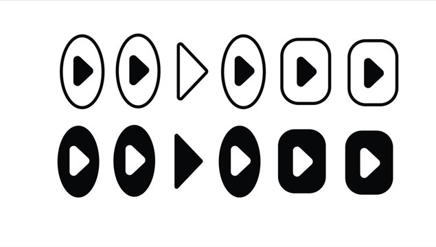 Play button vector icon set. Multimedia music and camera plays buttons collections. Video cinema and audio Player. Arrow Logo different buttons sign isolated white background