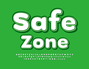 Vector concept sign Safe Zone with modern Font. White and Green Alphabet Letters, Numbers and Symbols set