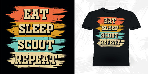 Eat Sleep Scout Repeat Funny Outdoor Adventure Lover Mountain Nature Retro Vintage Hiking T-shirt Design