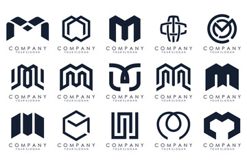 Set of letter M logo design vector. Collection of modern M letter design in black color.