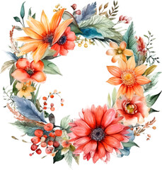 Obraz na płótnie Canvas Colorful watercolor style round wreath, PNG background
