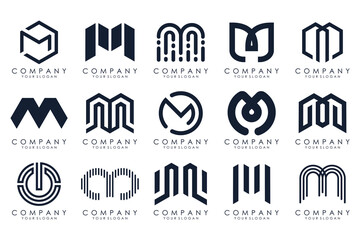 Set of letter M logo design vector. Collection of modern M letter design in black color.