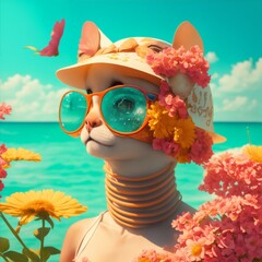 summer concept with hat and flowers