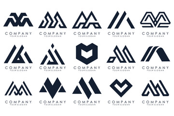 Set of letter M logo design vector. Collection of modern M letter design in black color.