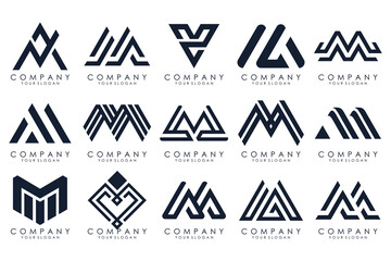 Set of letter M logo design vector. Collection of modern M letter design in black color.