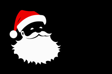 Santa Claus with beard and mustache on black background. Vector illustration.