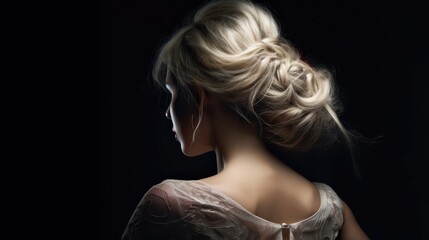 Rear back behind view portrait of attractive wavy-haired girl shine hairdress isolated over one-tone color background