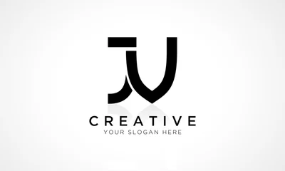 Fotobehang JV Letter Logo Design Vector Template. Alphabet Initial Letter JV Logo Design With Glossy Reflection Business Illustration. © ReotPixel