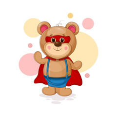 Superbear: Fun vector illustration of a bear-boy in a superhero cape