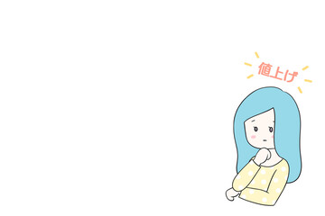 値上げラッシュに悩む主婦　グラフ　価格高騰　物価高　イラスト　余白スペース