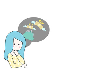 to worry housewife  woman  thinking  price increase illustration