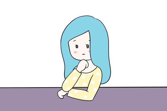 woman warried alone illustration ponder