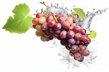 grapes and water splash on white background,ai generative