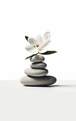 Fototapeta na wymiar zen stones with flower minimal ,Generative AI