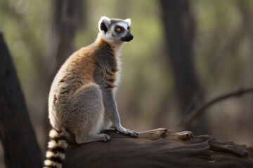 Naklejka na ściany i meble a lemur sitting on a tree branch