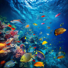 colorful fish under the ocean, clean water
