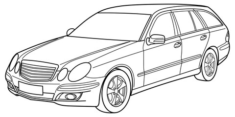 classic station wagon. Different five view shot - front, rear, side and 3d. Outline doodle vector illustration	
