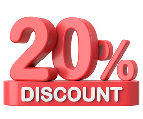 3D twenty percent discount. 20% discount. 20% sale.