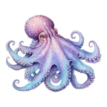 Pastel Octopus Watercolor Clipart Illustration, Mermaid Watercolor, Sealife, Oceanlife, Under The Sea Clipart, Made With Generative AI 