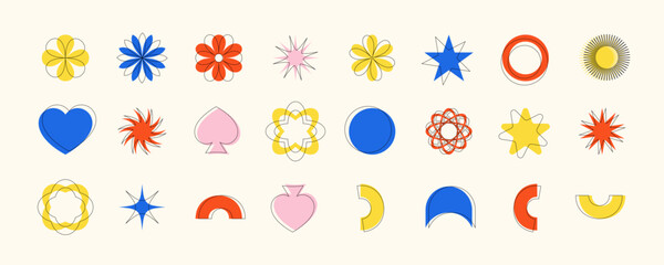 Y2K shapes in pastel retro color, elements for posters, flyers, web banners