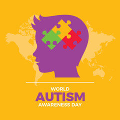 World Autism Awareness Day vector illustration. Boy head in profile with jigsaw puzzle piece icon vector. April 2 each year. Important day