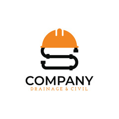 Plumbing and helmet S letter logo, simple and modern, suitable for construction industry, engineering, maintenance, repairman, plumbing service etc.