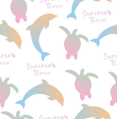 A pattern of dolphins and turtles on a white background.