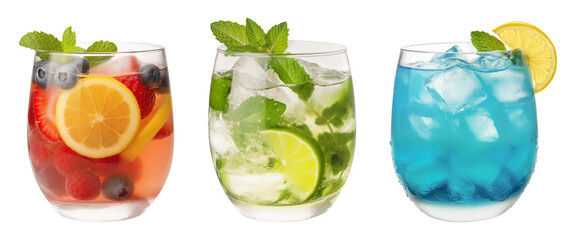 Summer cocktails on a transparent background. Generative AI - obrazy, fototapety, plakaty