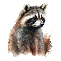Raccoon portrait in watercolor style , PNG background