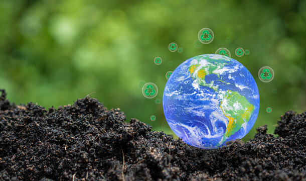 CO2 emission reduction concept, clean and friendly environment without carbon dioxide emissions. Planting trees to reduce CO2 emissions, environmental protection concept. elements from nasa