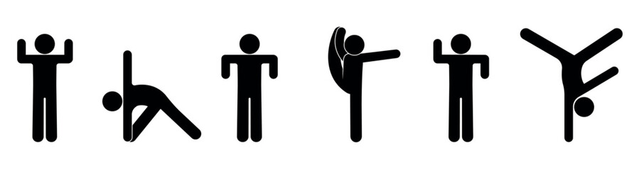 man icon, gymnastics and yoga various poses